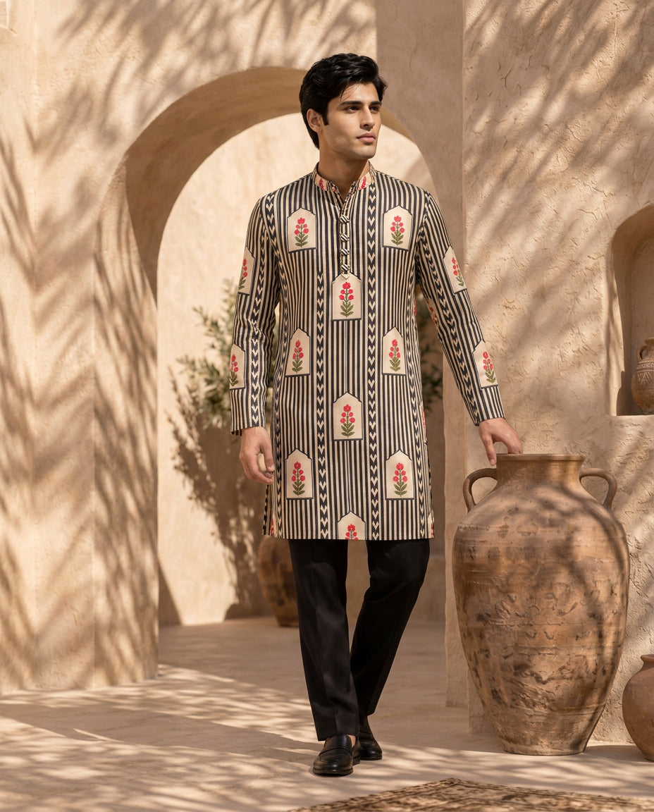 Mughal Stripe Silk Kurta