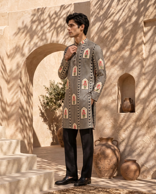 Mughal Stripe Silk Kurta