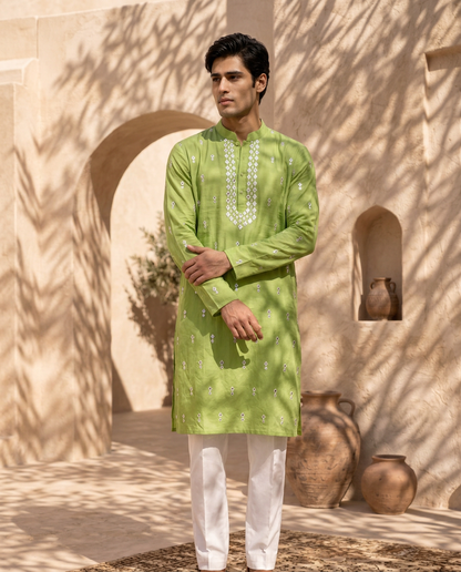 Nazm - Silk Mirror Embroidery Kurta Set