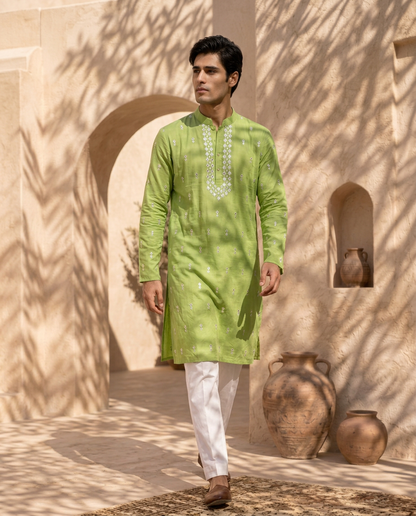 Nazm - Silk Mirror Embroidery Kurta Set