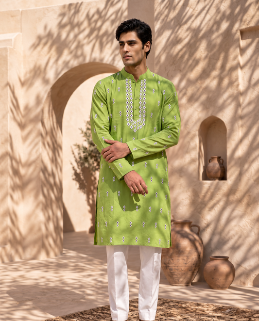 Nazm - Silk Mirror Embroidery Kurta Set