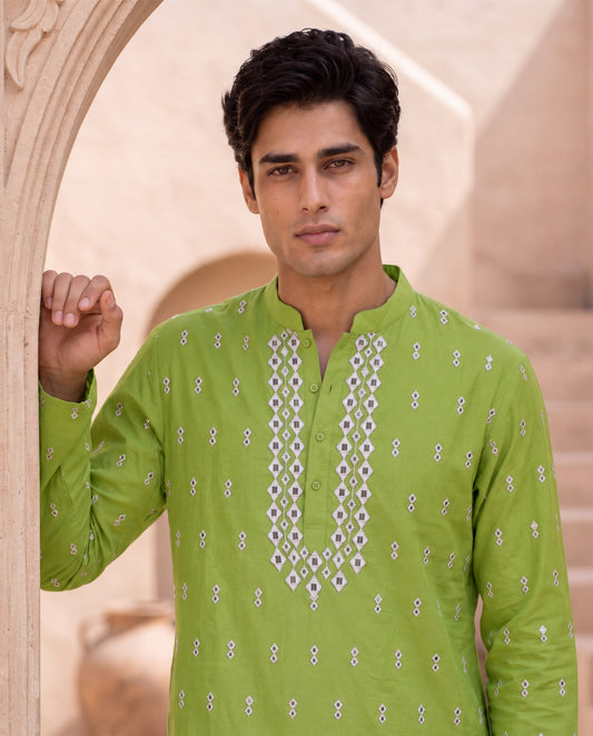 Nazm - Silk Mirror Embroidery Kurta Set