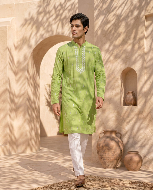 Nazm - Silk Mirror Embroidery Kurta Set