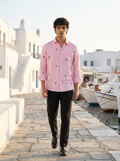 Penguin Tide - Embroidery Linen Shirt