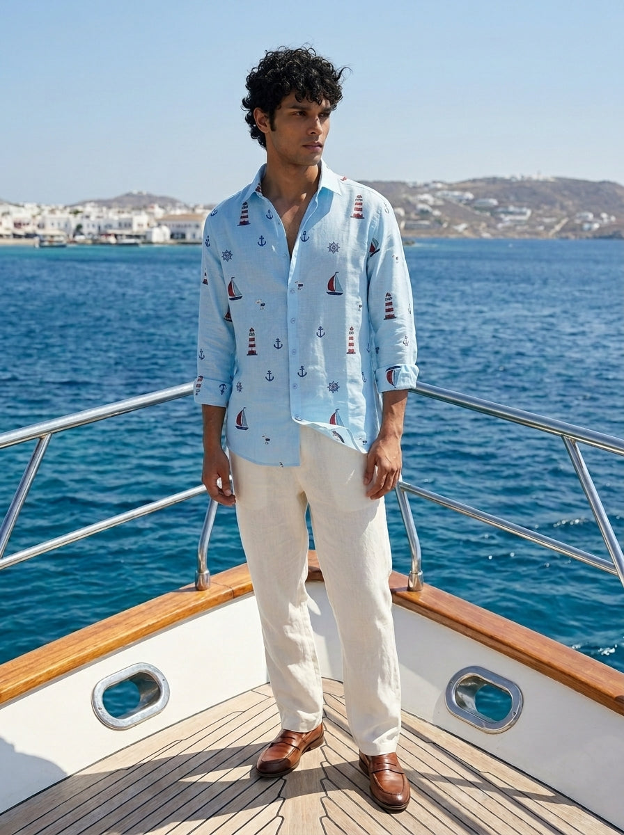 Pacific Purl - Embroidery Linen Shirt