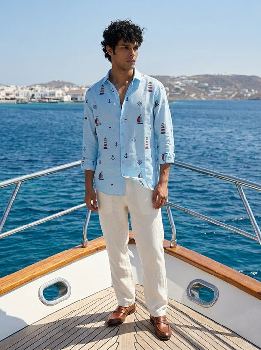 Pacific Purl - Embroidery Linen Shirt