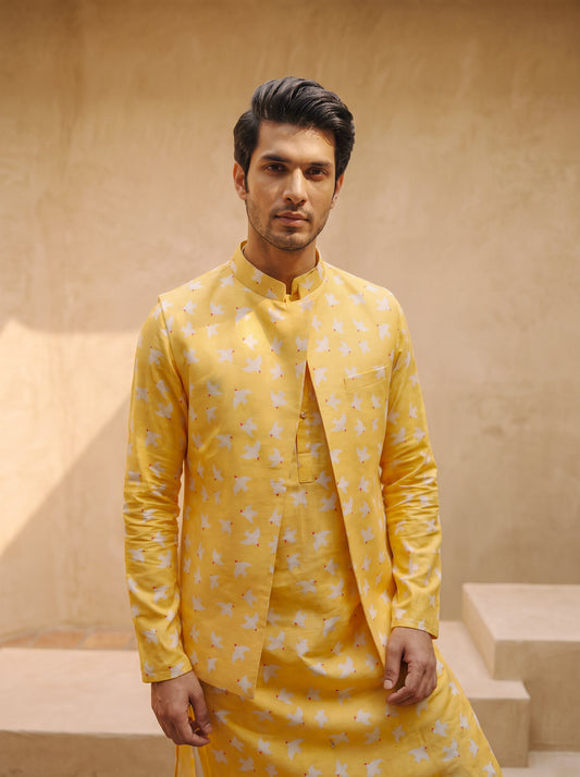Chirpy Yellow Birds - Nehru Jacket Set