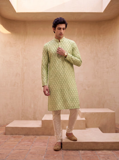 Garden Grid - Silk Embroidery Kurta Set
