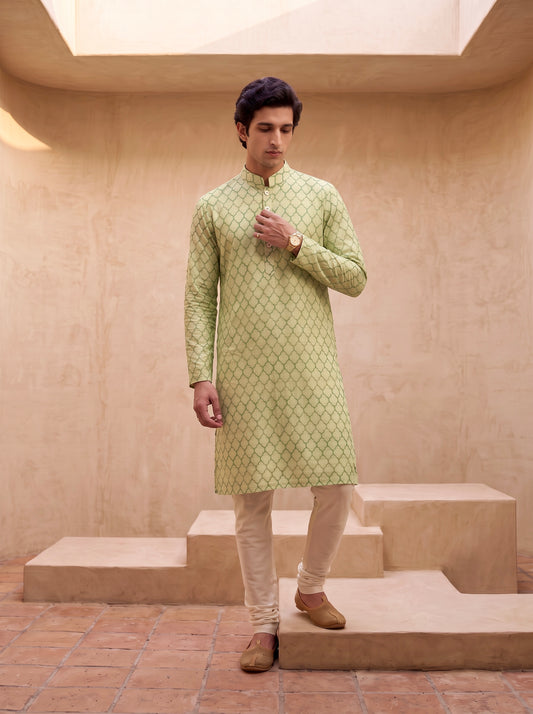 Garden Grid - Silk Embroidery Kurta Set