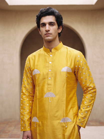 Peela - Foil Mirror Umberella  & Silk - Kurta Set