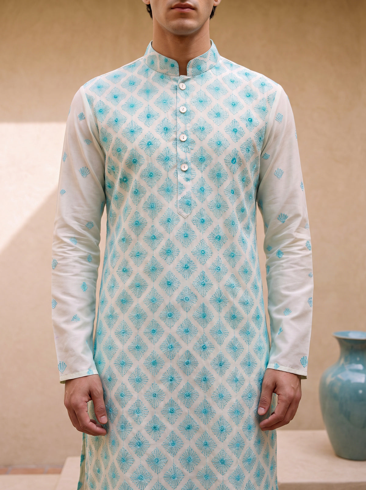 Aqua Prism - Silk Embroidery Kurta Set