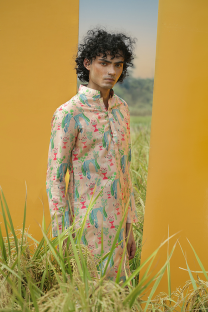 Pink Garden  - Silk Kurta