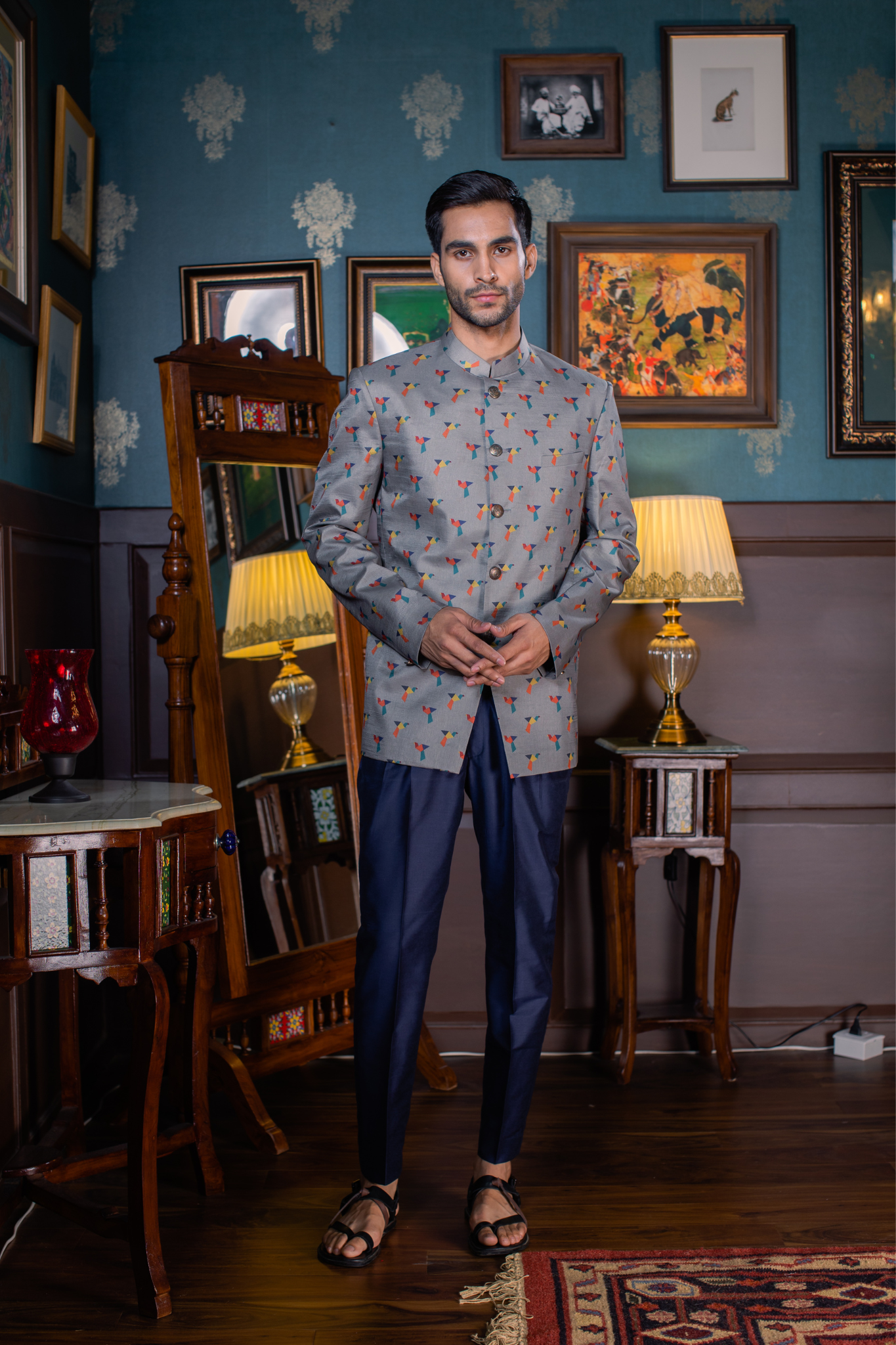 Birds of Paradise - Mulberry Silk Bandhgala