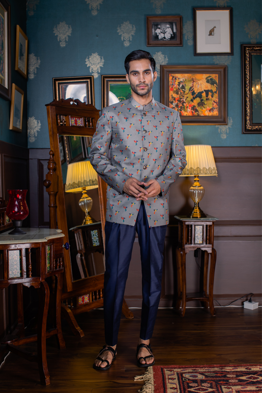 Birds of Paradise - Mulberry Silk Bandhgala