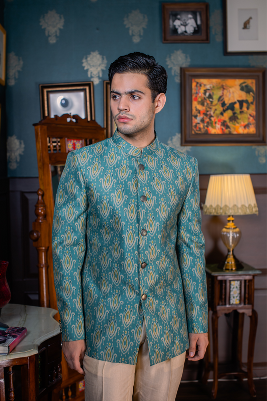 The Luxe Ikat - Printed  Silk Bandhgala