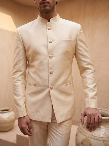 Beige Solid - Silk Bandhgala