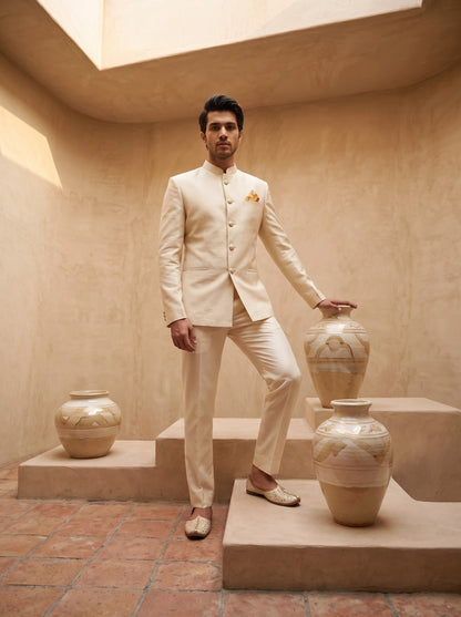 Beige Solid - Silk Bandhgala