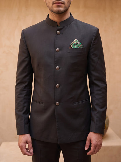 Black Solid - Silk Bandhgala