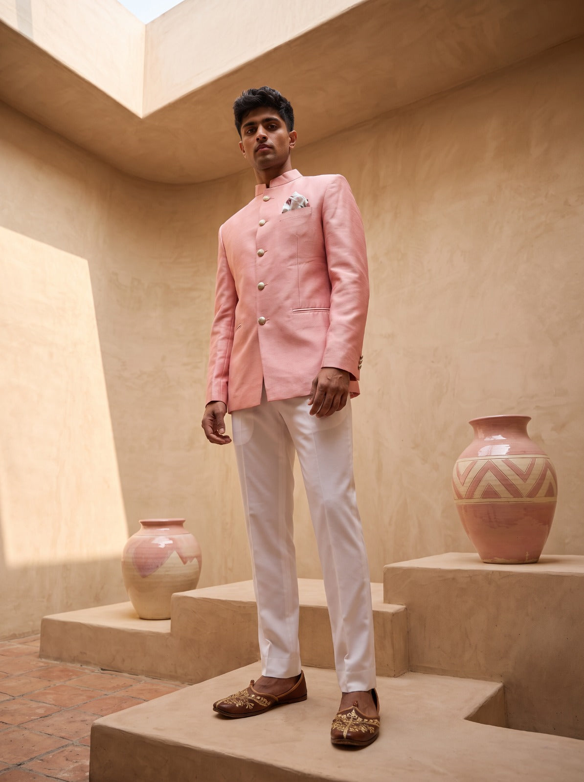 Pink Solid - Silk Bandhgala