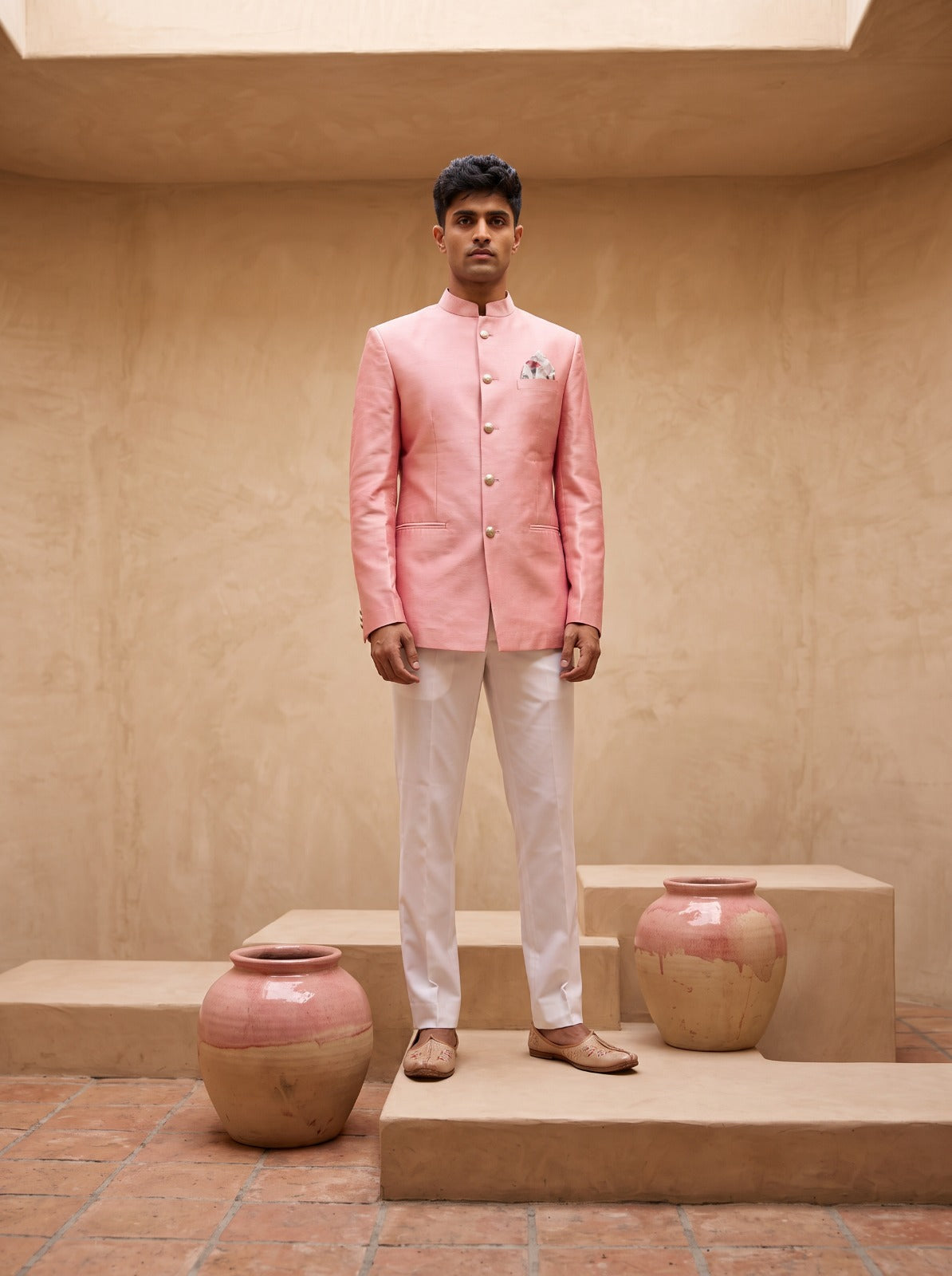 Pink Solid - Silk Bandhgala