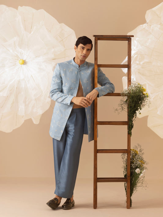 Parinda - Silk Embroidery Indo-Western Jacket Kurta Set