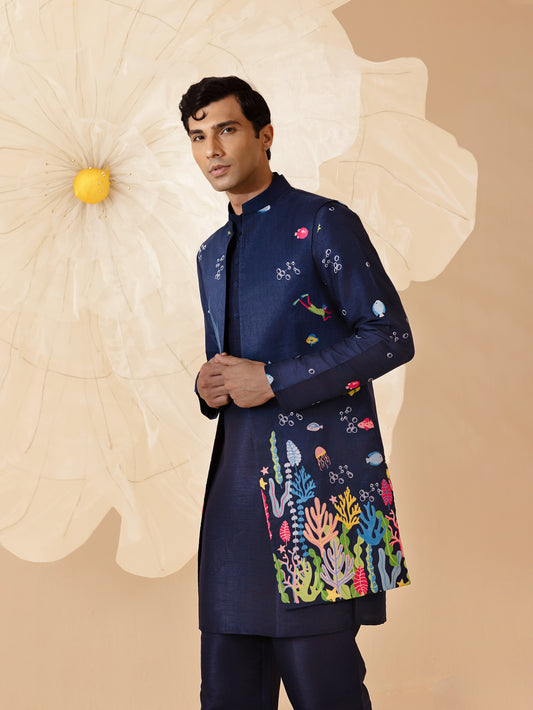 Dariya  - Silk Embroidery Nehru Jacket Set