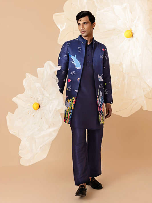 Dariya  - Silk Embroidery Nehru Jacket Set