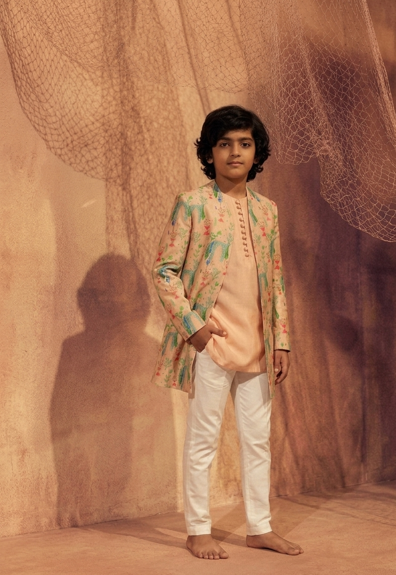Pink Garden Indo -Western Set For Kids
