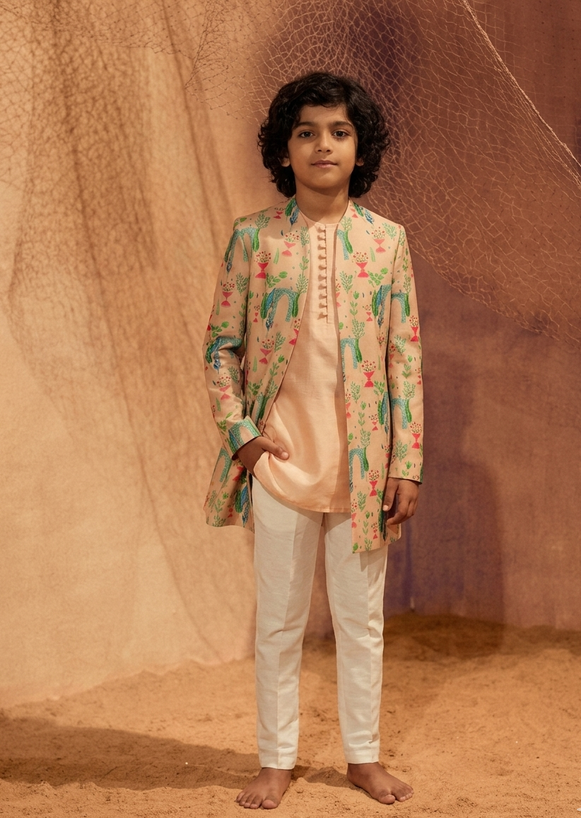Pink Garden Indo -Western Set For Kids
