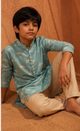 In The Clouds - Printed Silk Kurta Set For Kids
