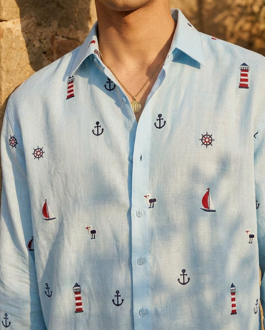 Pacific Purl - Embroidery Linen Shirt
