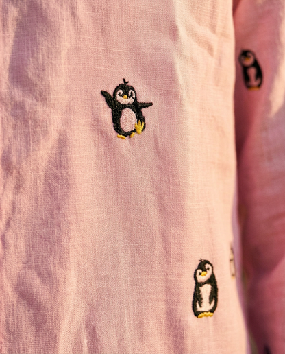Penguin Tide - Embroidery Linen Shirt