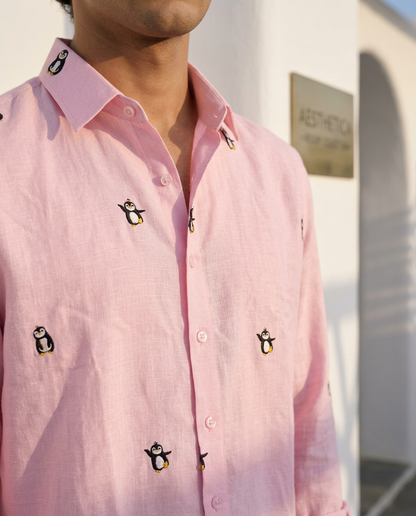 Penguin Tide - Embroidery Linen Shirt