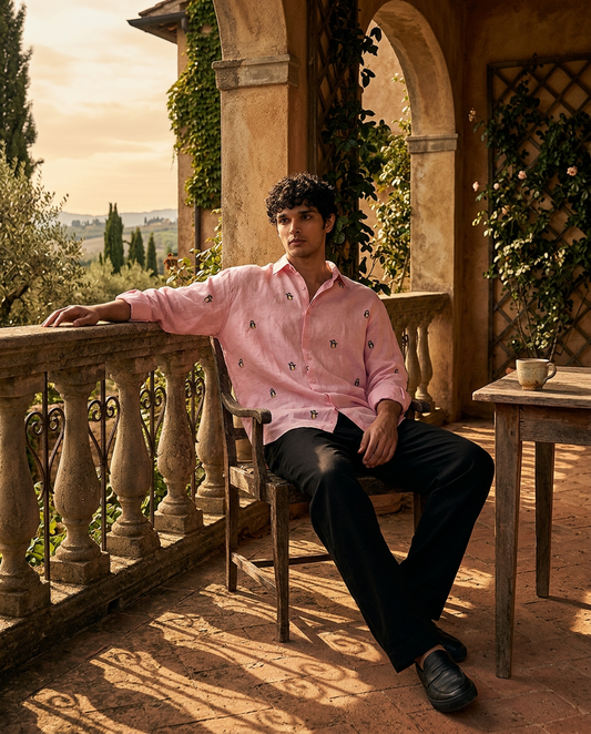 Penguin Tide - Embroidery Linen Shirt