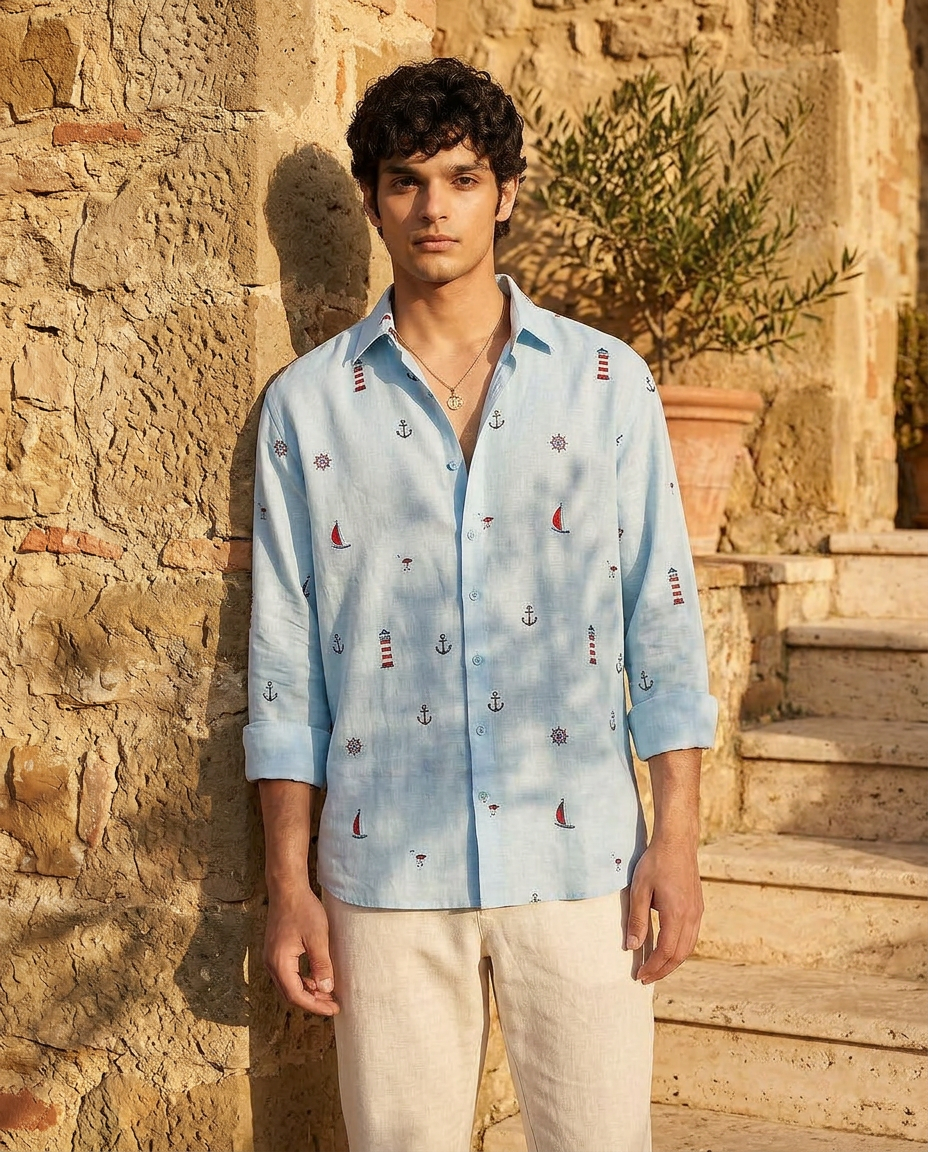 Pacific Purl - Embroidery Linen Shirt