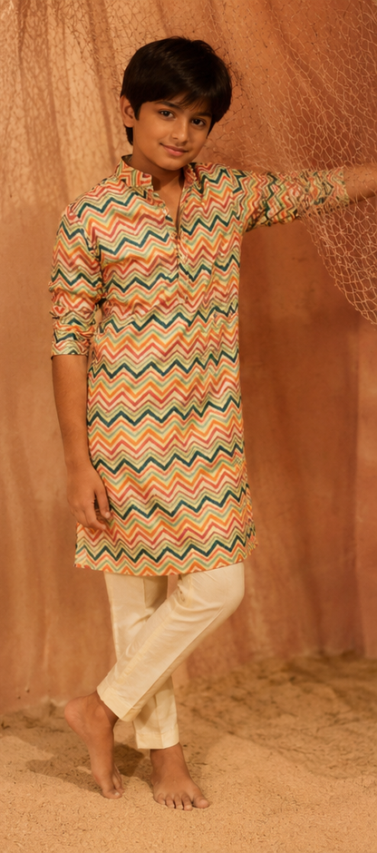 Spring Day -  Printed Silk kurta Set For Kids