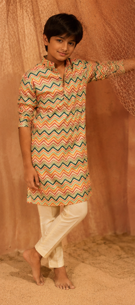 Spring Day -  Printed Silk kurta Set For Kids