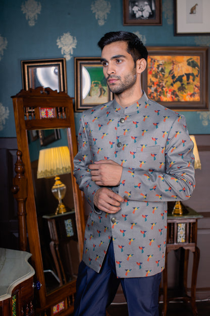 Birds of Paradise - Mulberry Silk Bandhgala